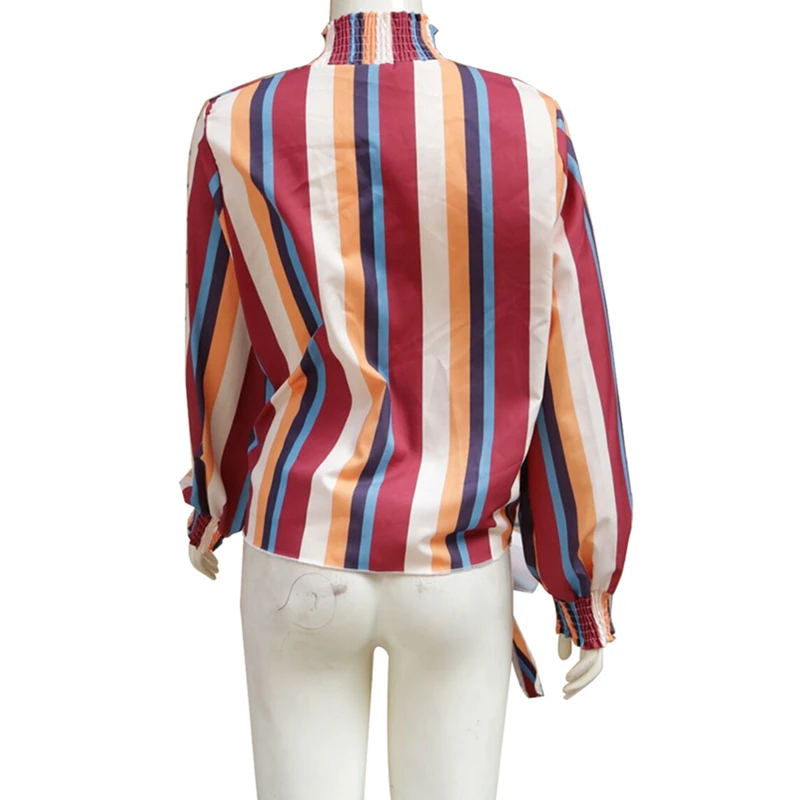 

2019 Spring and Autumn Stripe Long Sleeve Turtleneck Shirt Women Blouses and Fashion Tops Vertical Stripe Streetwear