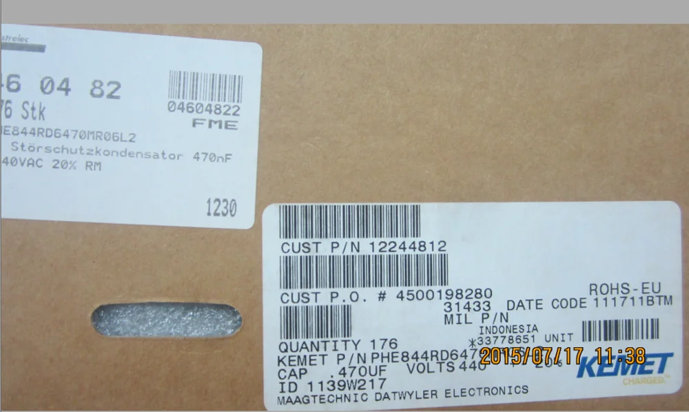 Конденсатор PHE844RD6470MR06L2: полипропилен X1 470 НФ 480 В переменного тока ± 20% THT -40