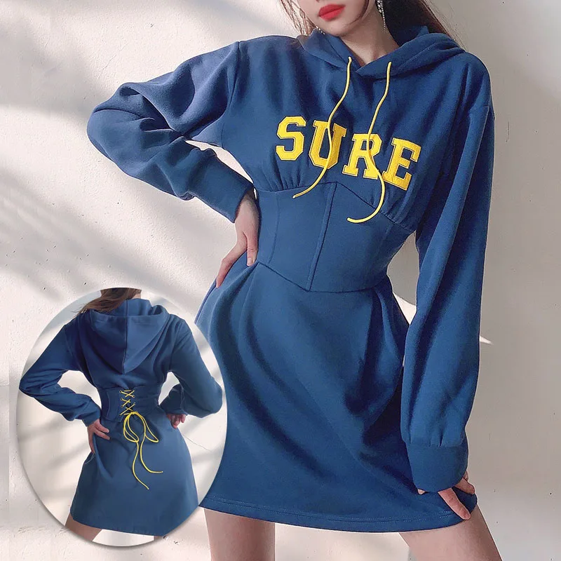 

Женское платье-корсет с капюшоном, Повседневная Туника с длинными рукавами и надписями, свитшоты, пуловеры, толстовки, уличная одежда