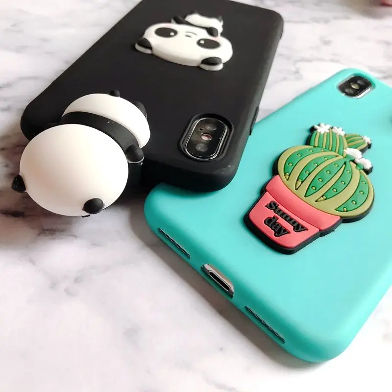 Чехол для iPhone X 5 5s se 2020 силиконовый чехол с 3D пандой КАКТУСОМ Funda 11 6S 7 8 Plus XR XS Max