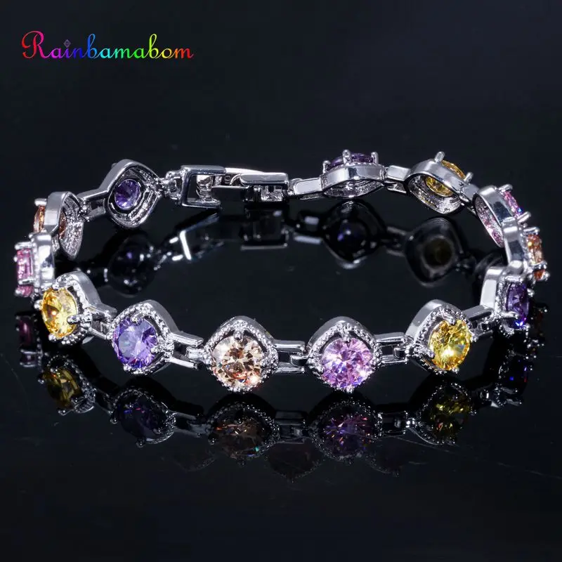 Браслет из серебра 925 пробы с аметистом изумрудом топазом и Цитрином