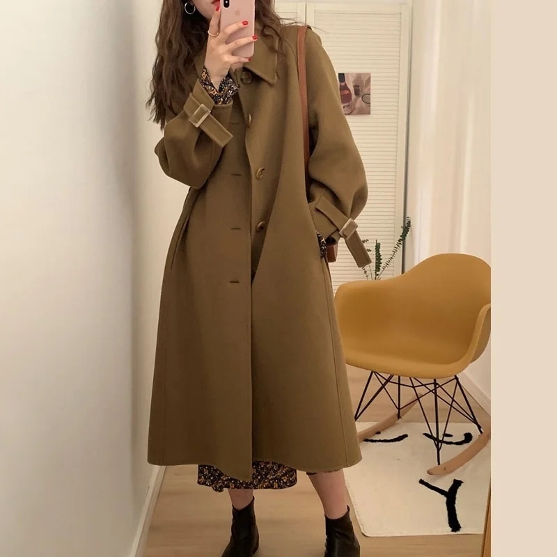 

2021 New Autumn And Winter Woolen Coat Medium Long Woolen Coat Female Hepburn Style Small Man Thickened Wn*