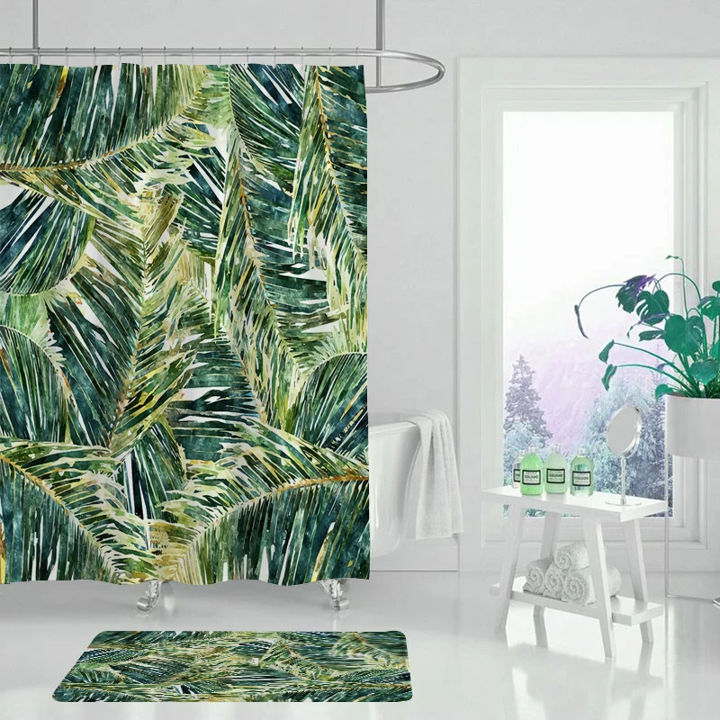 Занавеска для душа из полиэстера с принтом листьев|Шторы душа| |