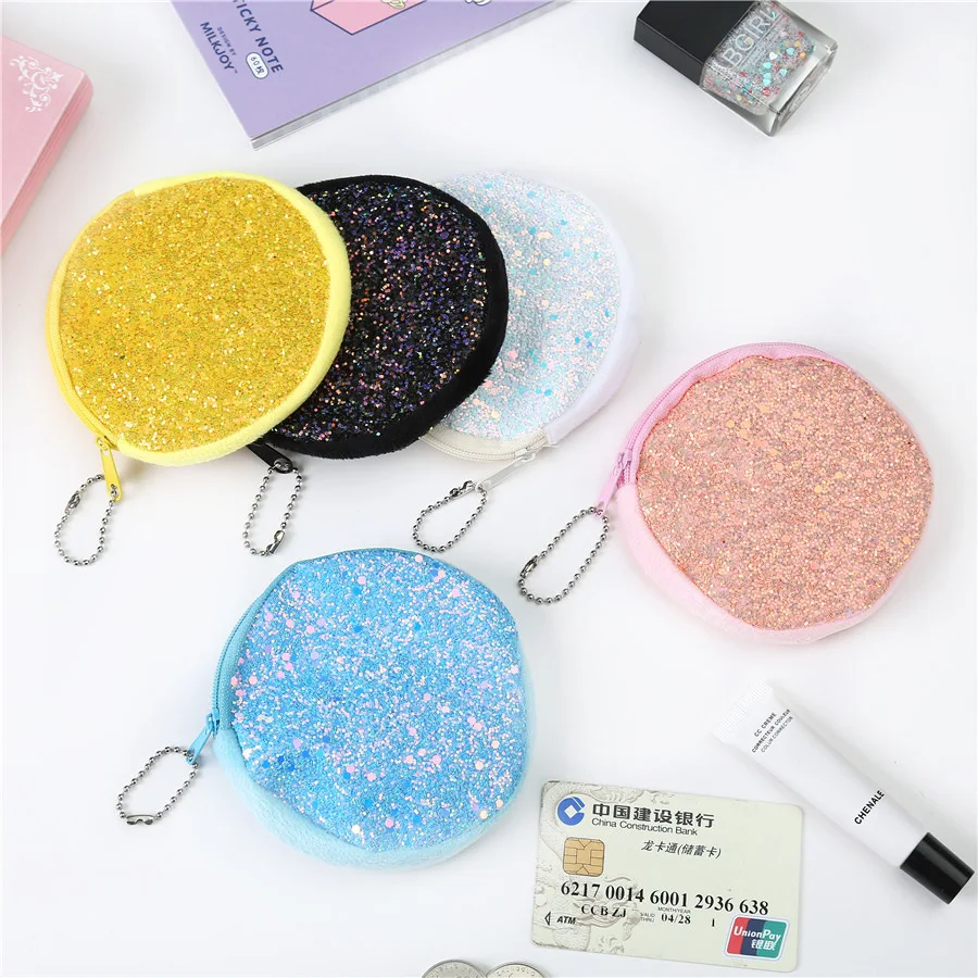 Новый Круглый креативный блестящий кошелек для монет мини блестящая сумка