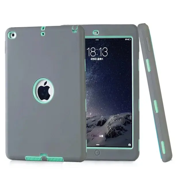 Gray Mint Для iPad Air 2( выпуск) чехол высоко-гибридное воздействие, ударопрочный 3 слоя Мягкий силикон+ жесткий чехол для ПК для iPad Air 2(A1566, A1567 - Цвет: Gray Mint