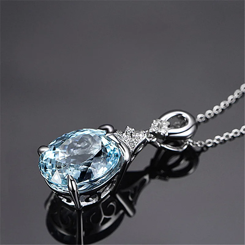 

Hot Sale Fashion Temperament Crystal Necklace for Women Sea Blue Clavicle Chain Necklaces Jewelry Accessories Wholesale