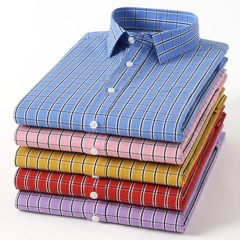 Рубашка мужская в клетку Повседневная Базовая хлопковая классическая с длинными