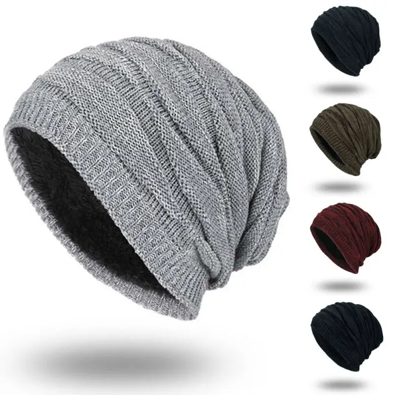 

Winter Fluffy Hats Warm Unisex Women Men Hat Slouch Baggy Hat Beanie Ski Knitted Thick Cap Skullies