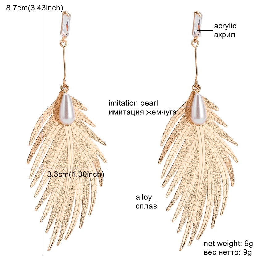 

DiLiCa Fashion Drop Dangle Earrings for Women Alloy Leaf Statement Earrings Long Imitation Pearl Earring Gold Silver Color