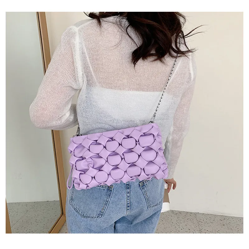 

New Small Bag Texture Shoulder Bag Woven Chain Messenger Bag