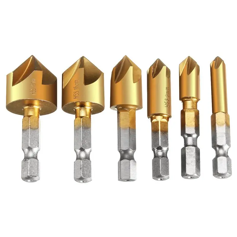 

Набор сверл для зенкеров 6x5, 90 градусов, 1/4 дюйма, шестигранная, HSS, 6-19