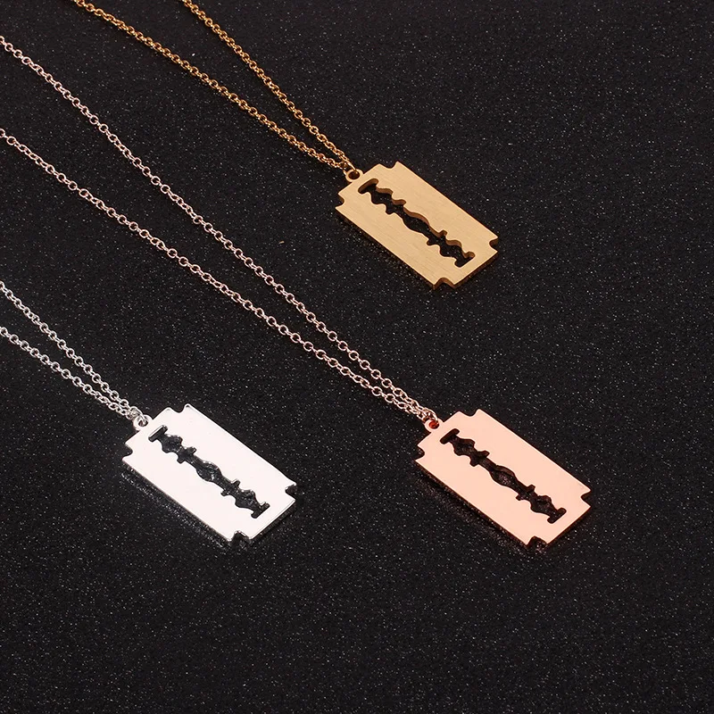 

Hip Hop Punk Stainless Steel Razor Pendant Necklace Men's Jewelry Razor Shaped Necklace Rock Blade Ladies Collar