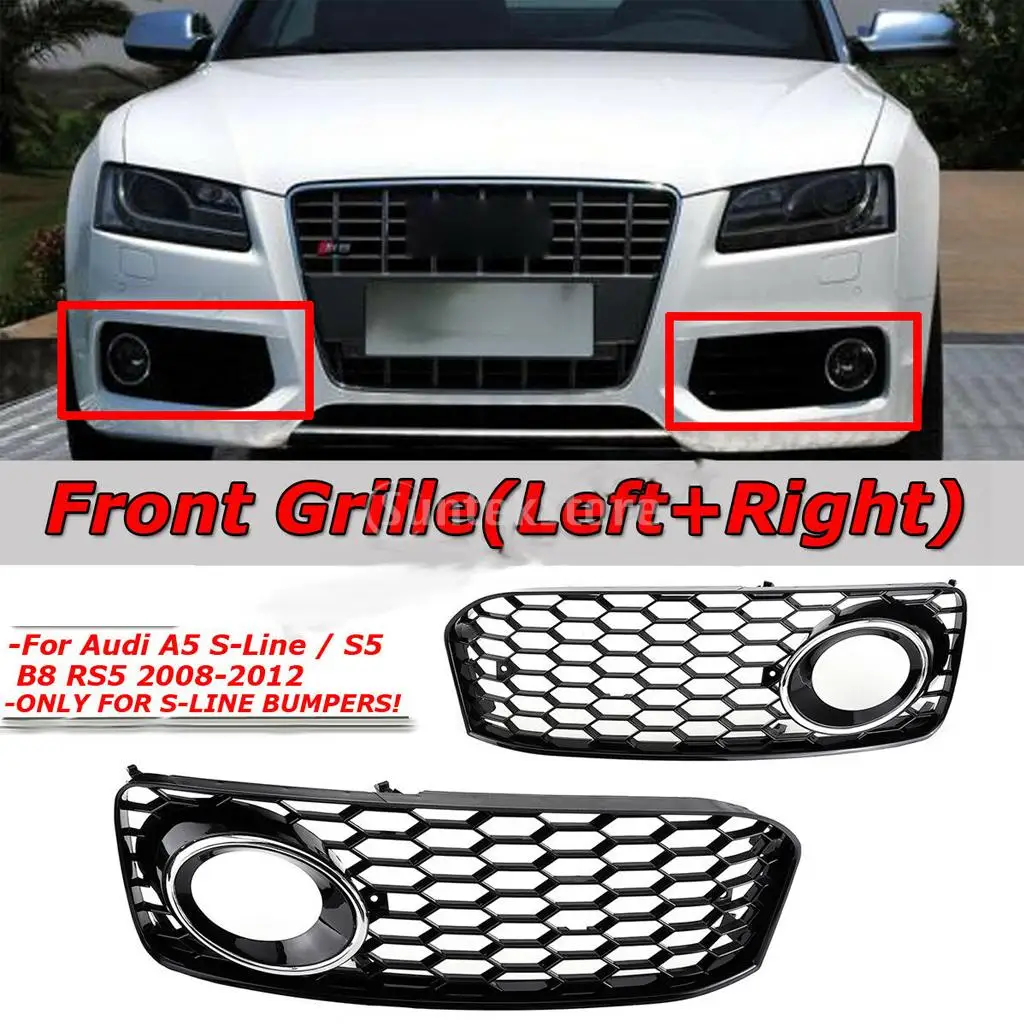 

1 pair FRONT BUMPER FOG LIGHT GRILLE COVER ABS Plastic For Audi A5 S-Line S5 B8 RS5 08