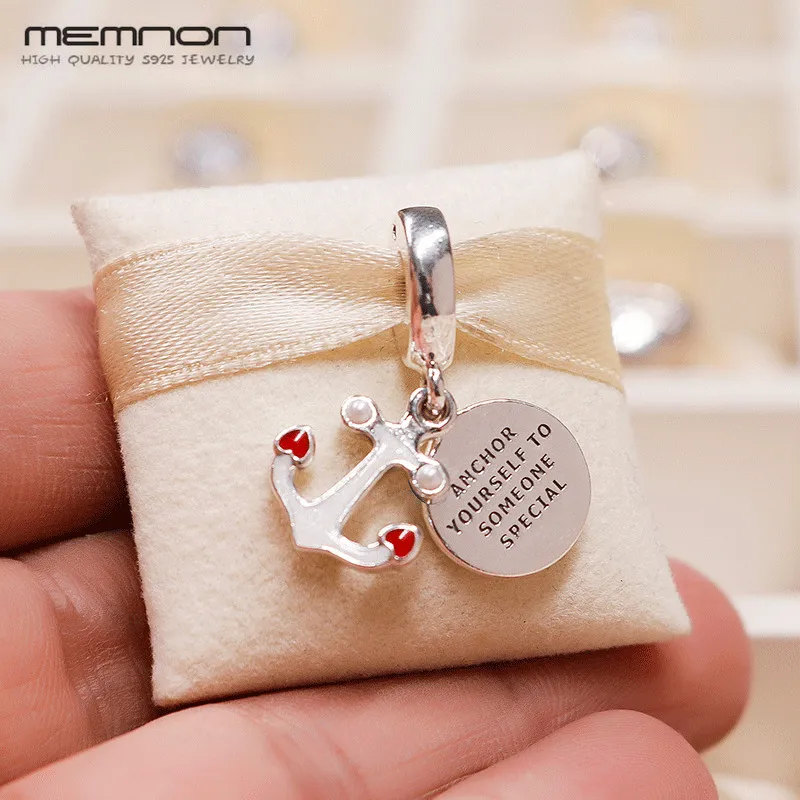 Anchor of Love dangle Charms 925 sterling silver pendant Enamel Charm fit Bracelets necklaces DIY for women Memnon jewelry DA275 | Украшения