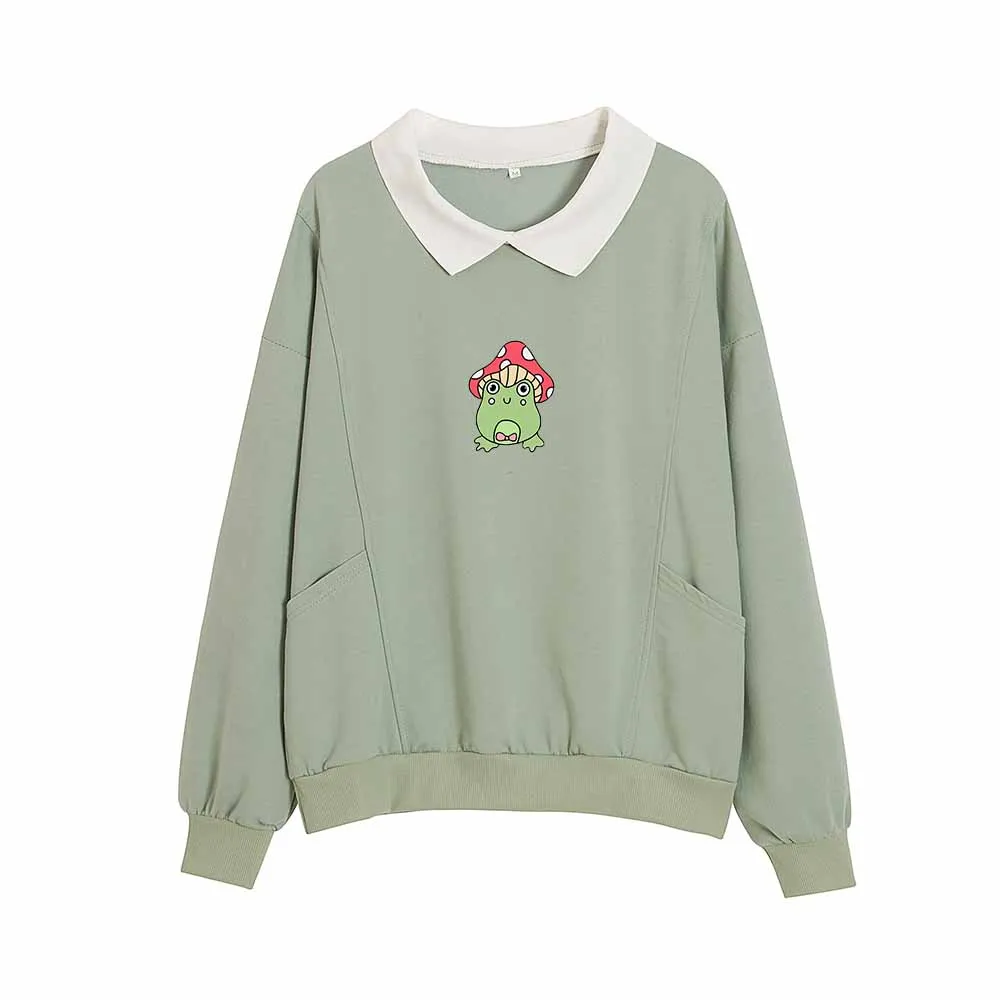 Женская хлопковая толстовка с воротником-лягушкой в стиле оверсайз | одежда