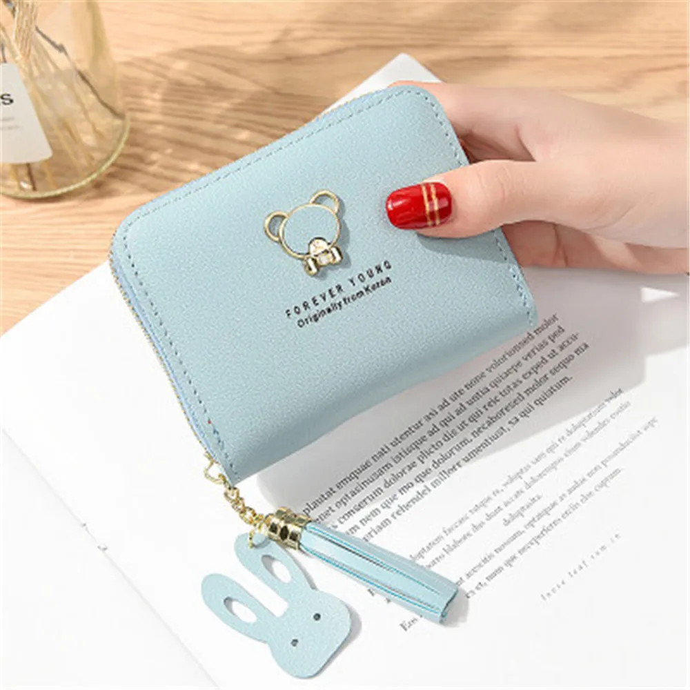 Новая фурнитура маленький кошелек женский короткий с милым медведем на молнии