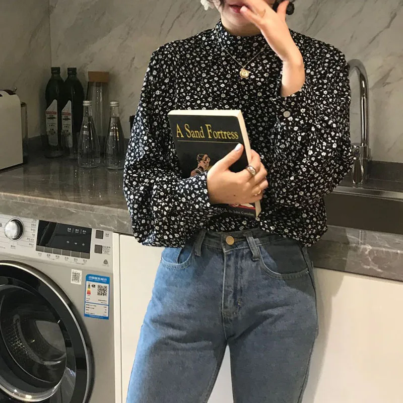 Весенняя Новая модная Водолазка женская тонкая рубашка с принтом элегантные