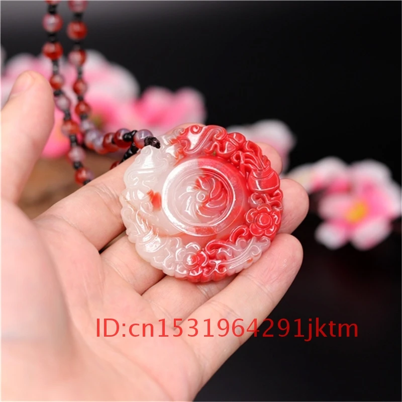 

Bat Gifts Men Pendant Red Carved Women for Hand Charm Chinese Jade Amulet Natural Fashion Jadeite White Necklace Jewelry Flower