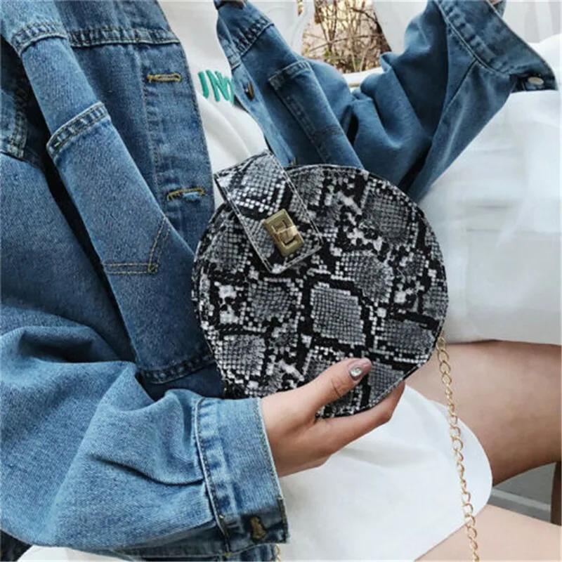 Женские сумки через плечо 2020 маленькая круглая сумка со змеиным принтом простые