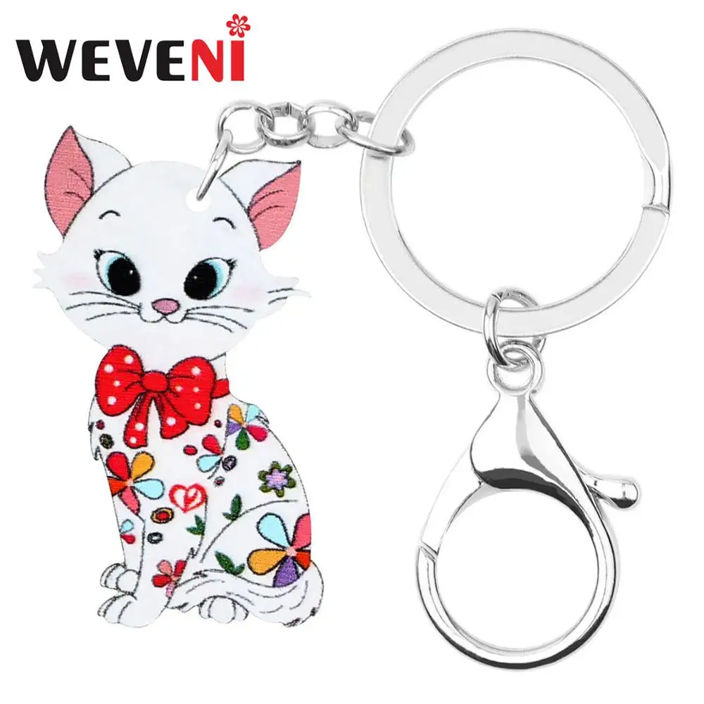 WEVENI Acrylic Anime Floral Bow-knot Cat Key Chains Rings Animal Keychain Jewelry For Women Girls Bag Car Purse Decorations Gift | Украшения