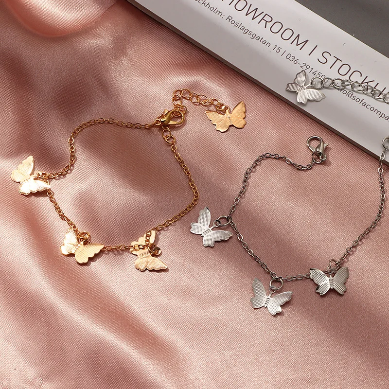 

Trendy Alloy Butterfly Pendant Charm Bracelet for Women NEW Beach Gold Color Color Feet Bracelets Boho Jewelry Girl Gift