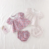 infant baby girls short sleeve flower peter pan collar tops dresses bottoms toddler newborn kids girl clothes sets 2pcs 0 24m