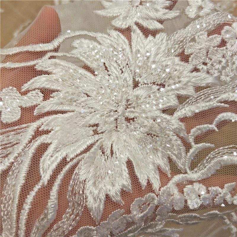 

European and American High-end New Sequined Soft Mesh Embroidery Wedding Dress Making Lace Fabric Fabric Fabric