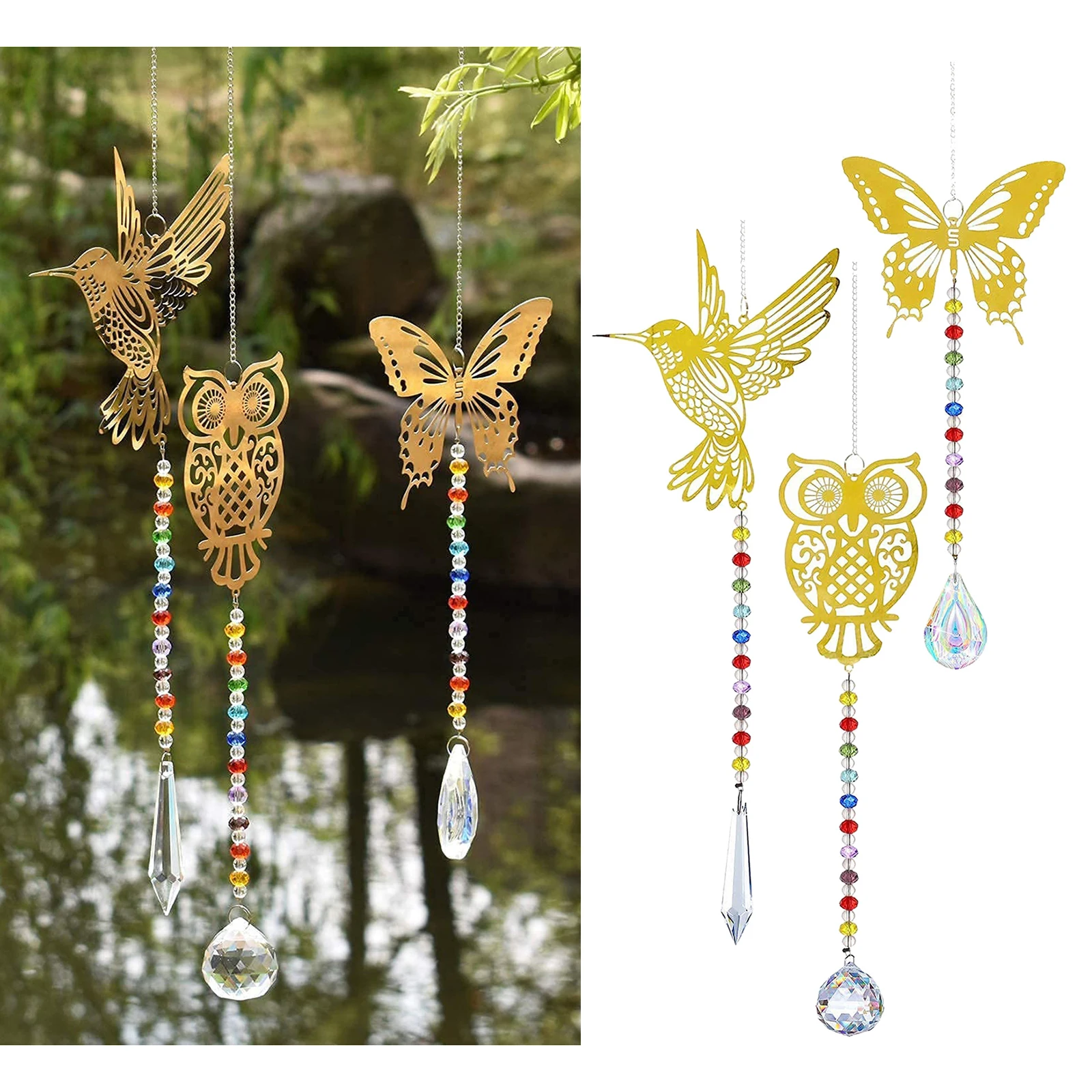 

3x Crystal Owl Window Rainbow Maker Pendant Home Garden Ornament