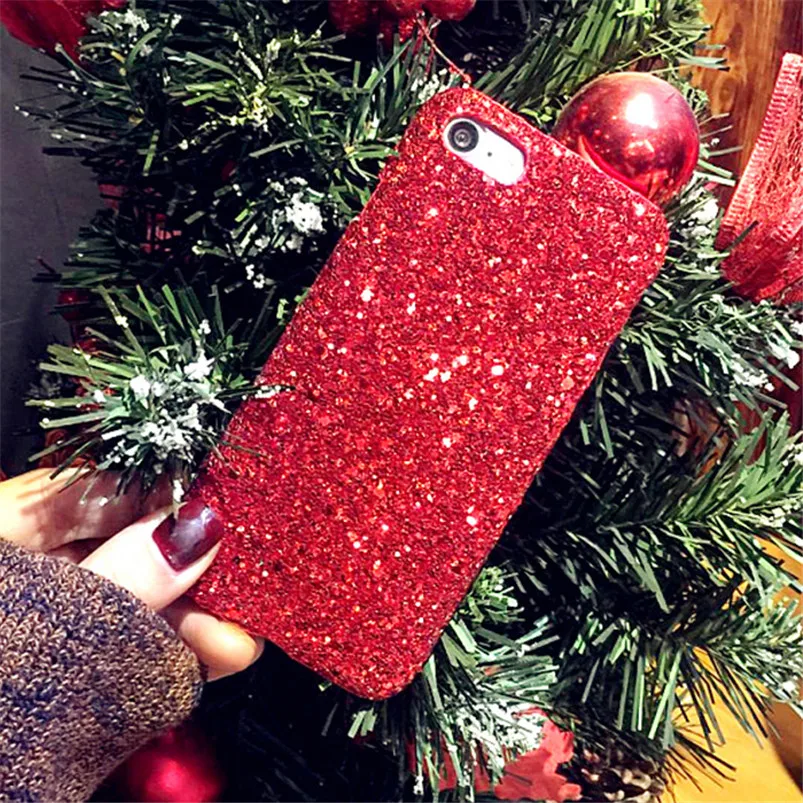 Блестящий блестящий чехол для телефона с рождественским рисунком для iPhone XS Max XR X 10 6 6S 5 5S SE 7 8 Plus Жесткий Чехол для iPhone X