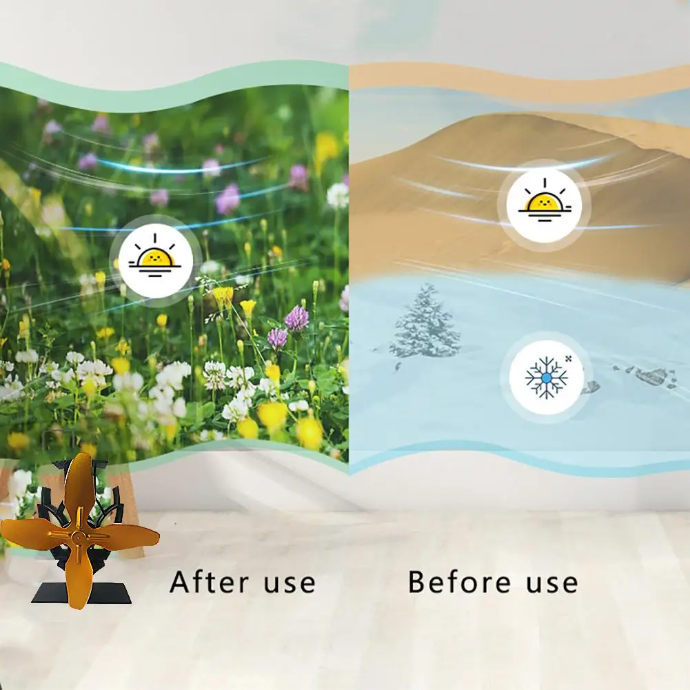 Вентилятор для камина с 4 лезвиями вентилятор тепловым питанием деревянная