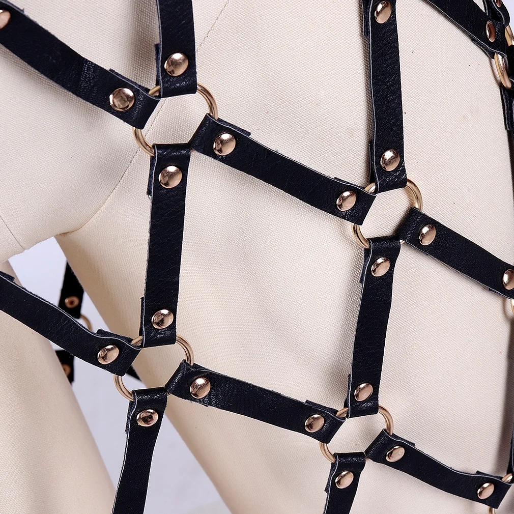 

Goth Clothes Women Leather Link Chains Mini Skirts Pu Metal O Rings Hollow Out Connection Adjustable Party Club Festival Rave