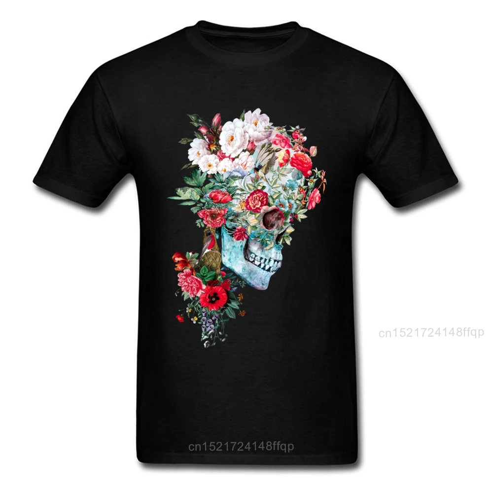 Мужская футболка с цветочным принтом и черепом 2018 модная коротким рукавом черная