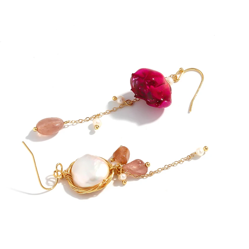 Yhpup Rose Flower Natural Stone Dangle Earrings Exquisite Romantic Elegant Christmas Gift for Women Party Jewelry New | Украшения и