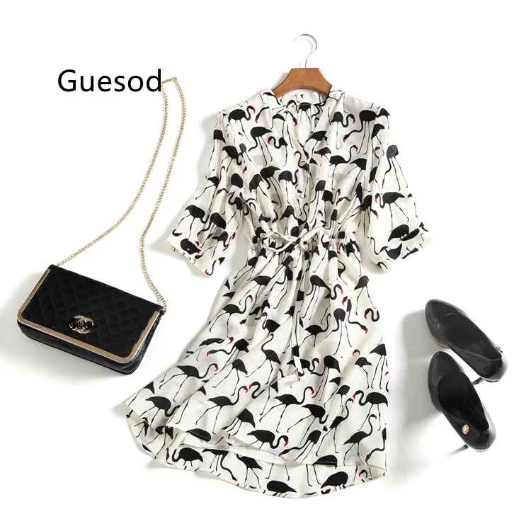 

Women Silk Dress Female Spring Summer Silk Dress V-Neck Belt Slim Waist Silk Medium Length Dress New