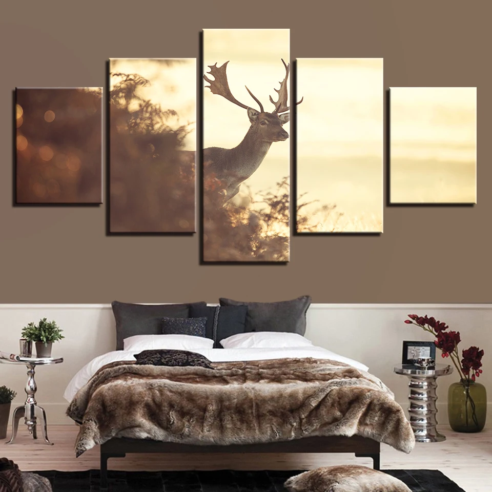 Animal Print Bird Dog Cat Lion Bear Canvas Paintings Poster Wall 5 Panel Home Decorations Living Room Abstract 9 | Дом и сад