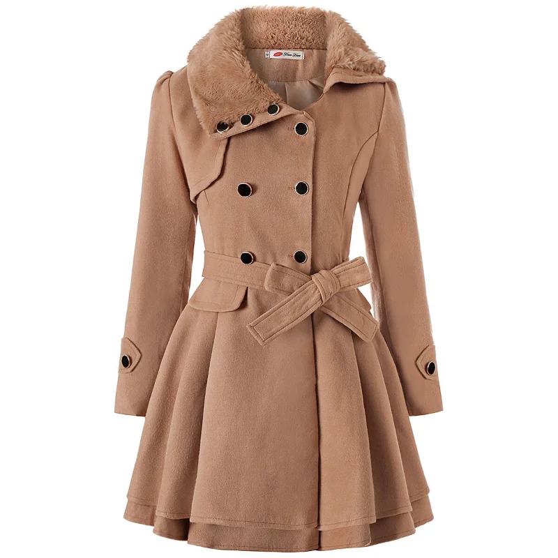 

Vintage Solid Overcoat 2020 Winter Fashion Plush Turn-down Double Breasted Belt Warm Ladies Coat Long-sleeved Casual Loose Jacke