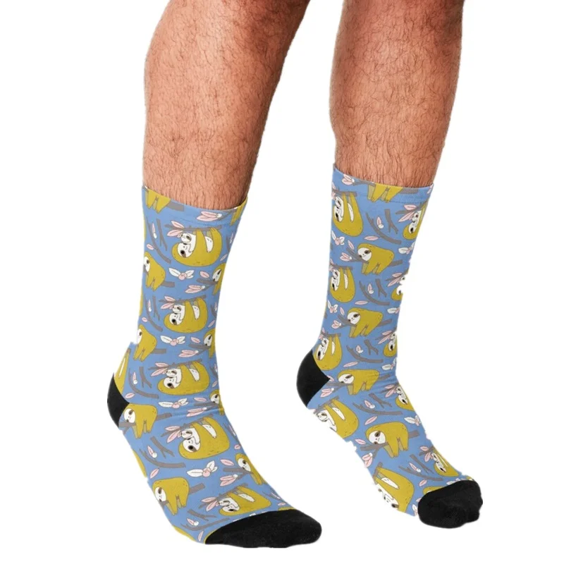 

funny Socks Men harajuku Sloth Pattern in Blue Socks Printed Happy hip hop Men Socks Novelty Skateboard Crew Casual Crazy Socks