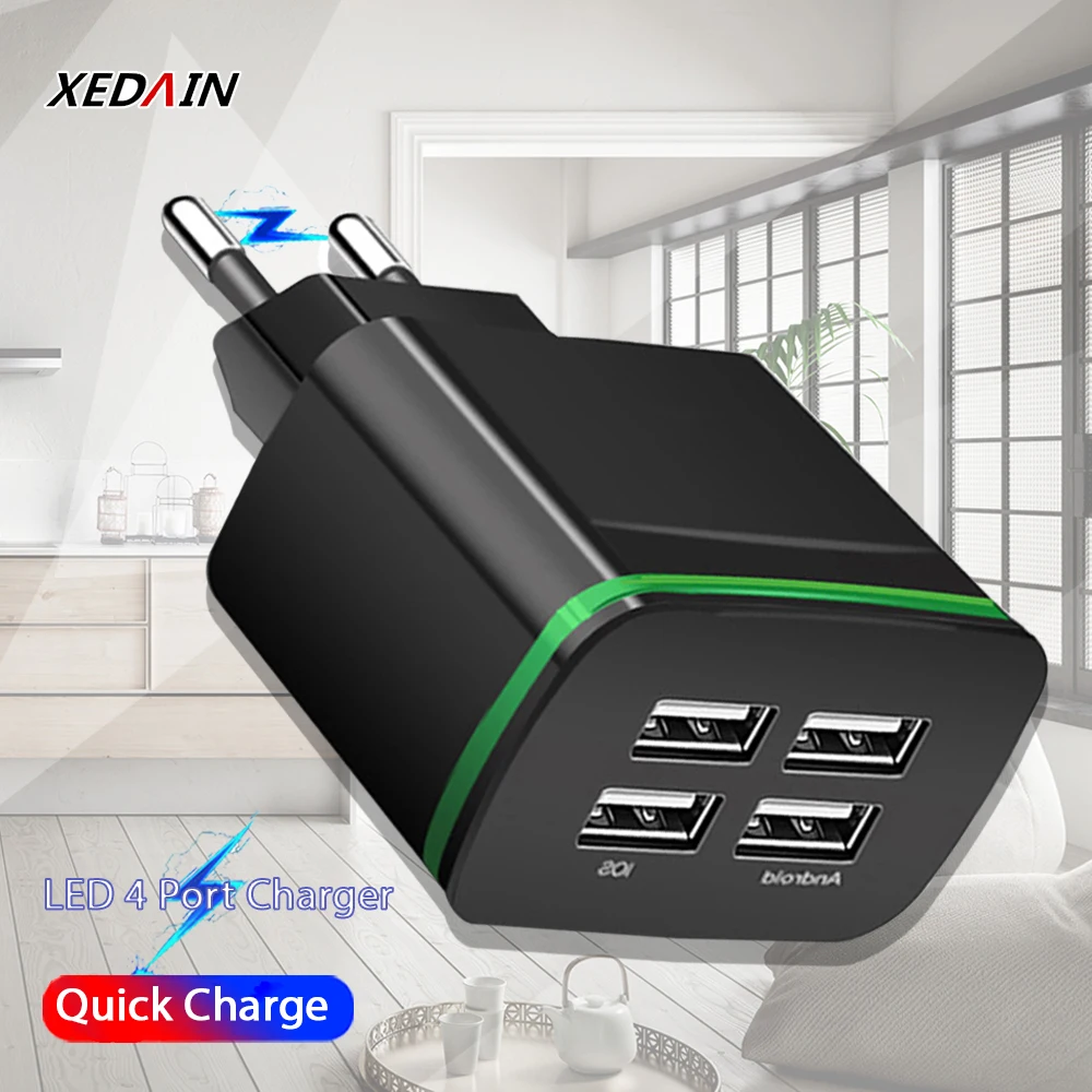 Сетевое зарядное устройство с 4 USB портами и поддержкой быстрой зарядки|Зарядные