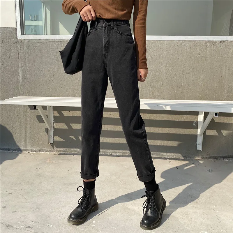 

2020 spring new black high waist loose thin straight pants
