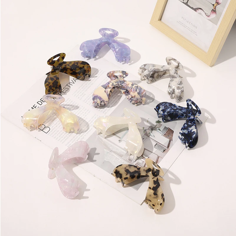 

Elegant Women Large Hair Claws Crab Hair Clips Rectangle Acrylic Acetate Butterfly Print Geometric Hairpins Hair Accessories