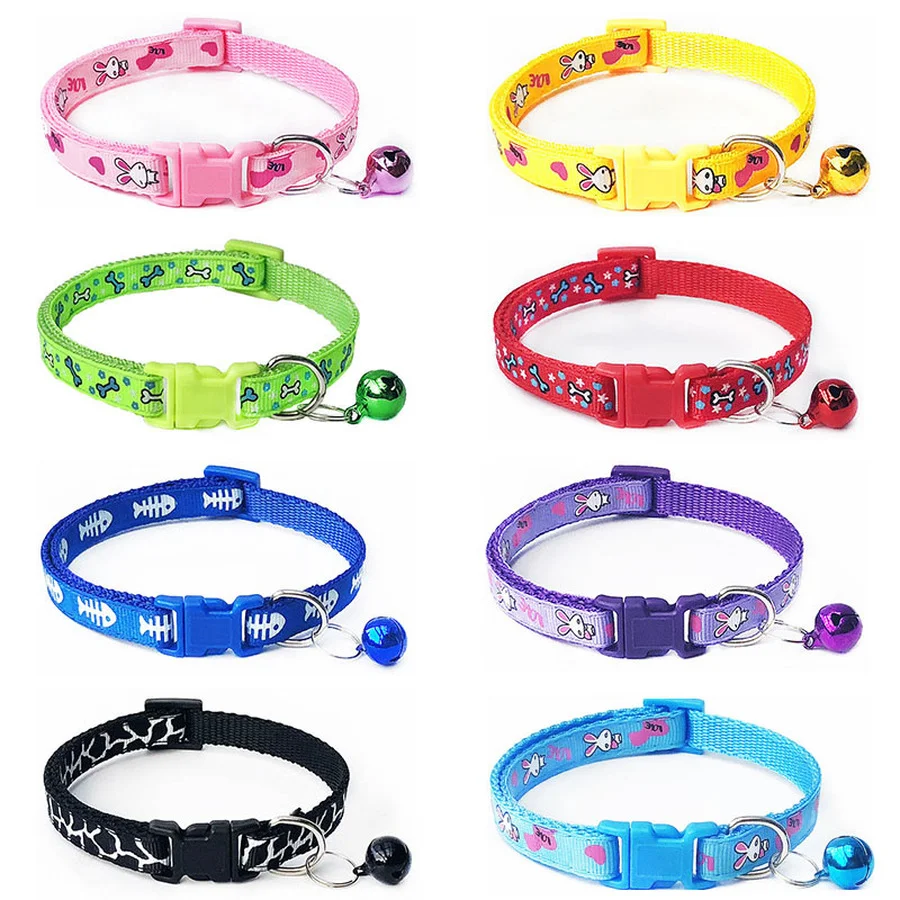 

Cartoon Dog Cat Collars with Bell Adjustable Polyester Buckle Collar Cat Pet Supplies Accessories Collar for Small Dog Chihuahua