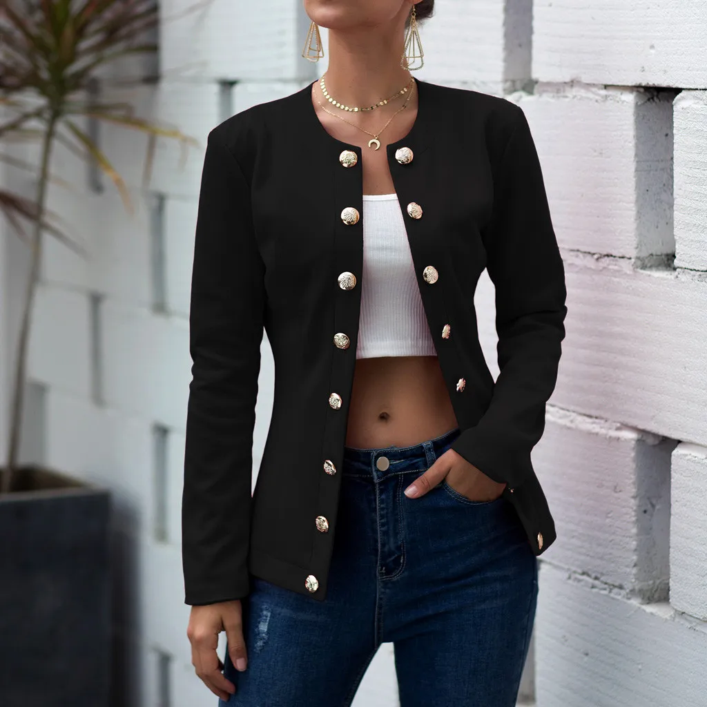 Женский повседневный двубортный блейзер повседневная однотонная куртка с