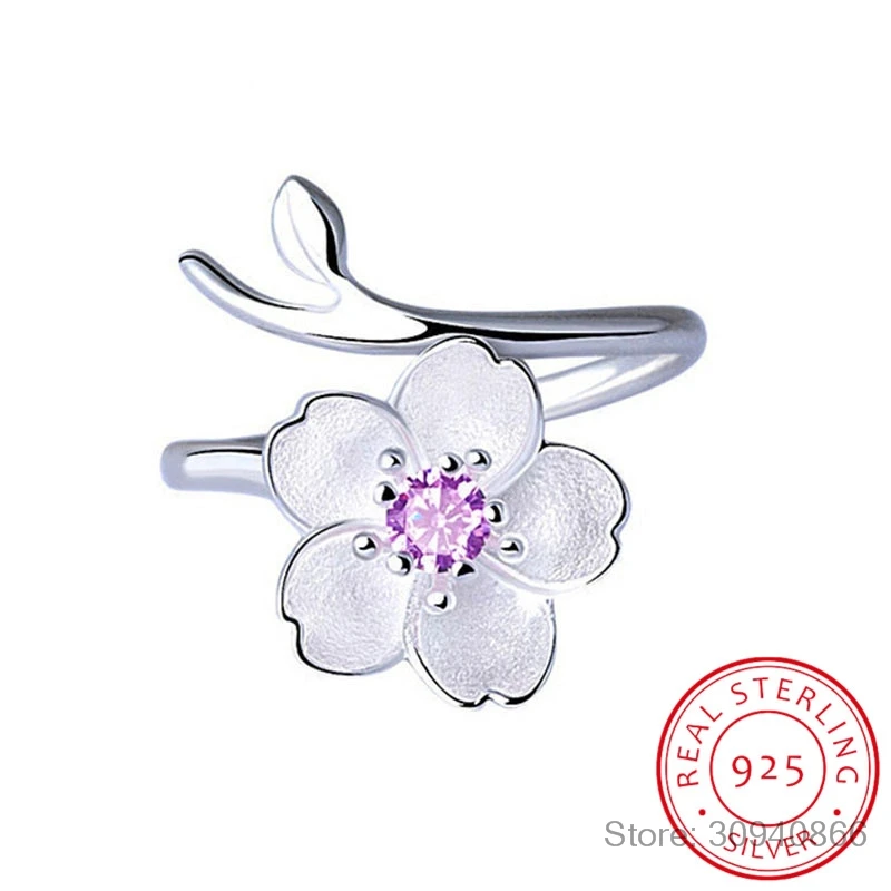 

New Arrivals 925 Sterling Silver Cherry Blossoms Flower Rings for Women Adjustable Size Ring Fashion sterling-silver-jewelry