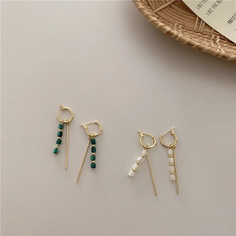 Vintage Green Bead Dangle Earrings Korean Gold Color Huggie For Women Jewelry Ladies Pendientes mujer moda 2020 | Украшения и