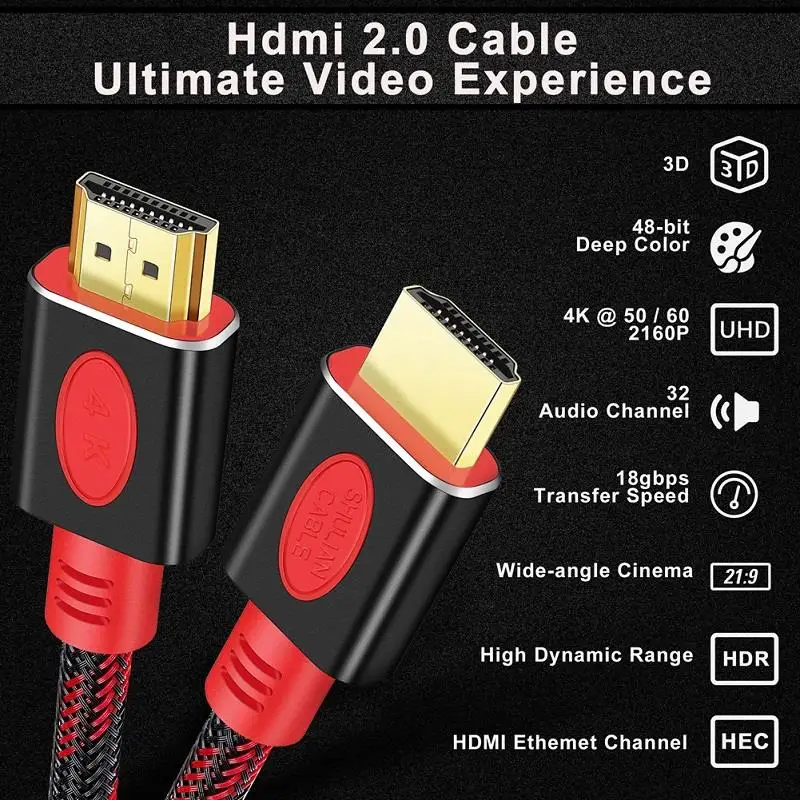

Shuliancable HDMI-compatible Cable 2.0 Full length 4K 60Hz Cable HDR 1m 2m 3m 5m 10m for HDTV PS3/4 Xbox Projector Computer