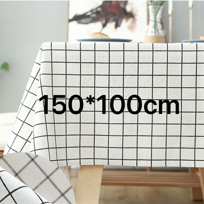 

2021 New Simple Cotton Linen Tablecloth Plaid Nordic INS Style Waterproof Coffee Table Students Desk Rectangular Cover Artistic