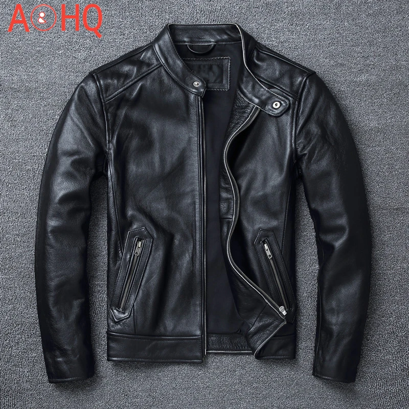 

Black Large Size 6XL Men Genuine Leather Motorcycle Jacket High Quality 100% Cowhide Real Cow Leather Jacket Autumn Coat Male