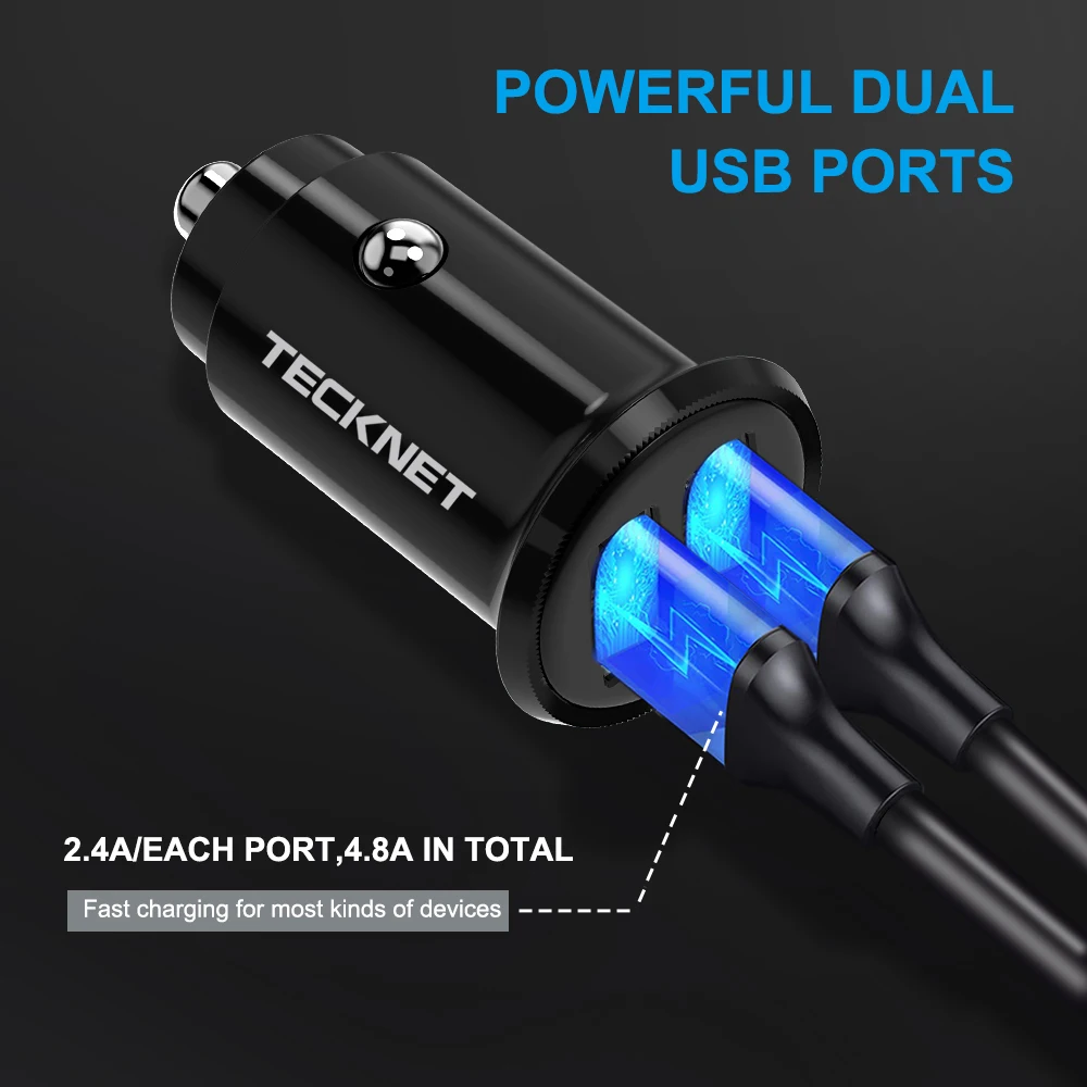TeckNet 2 портовый Автомобильное USB Зарядное устройство 4.8A мини usb мобильный телефон