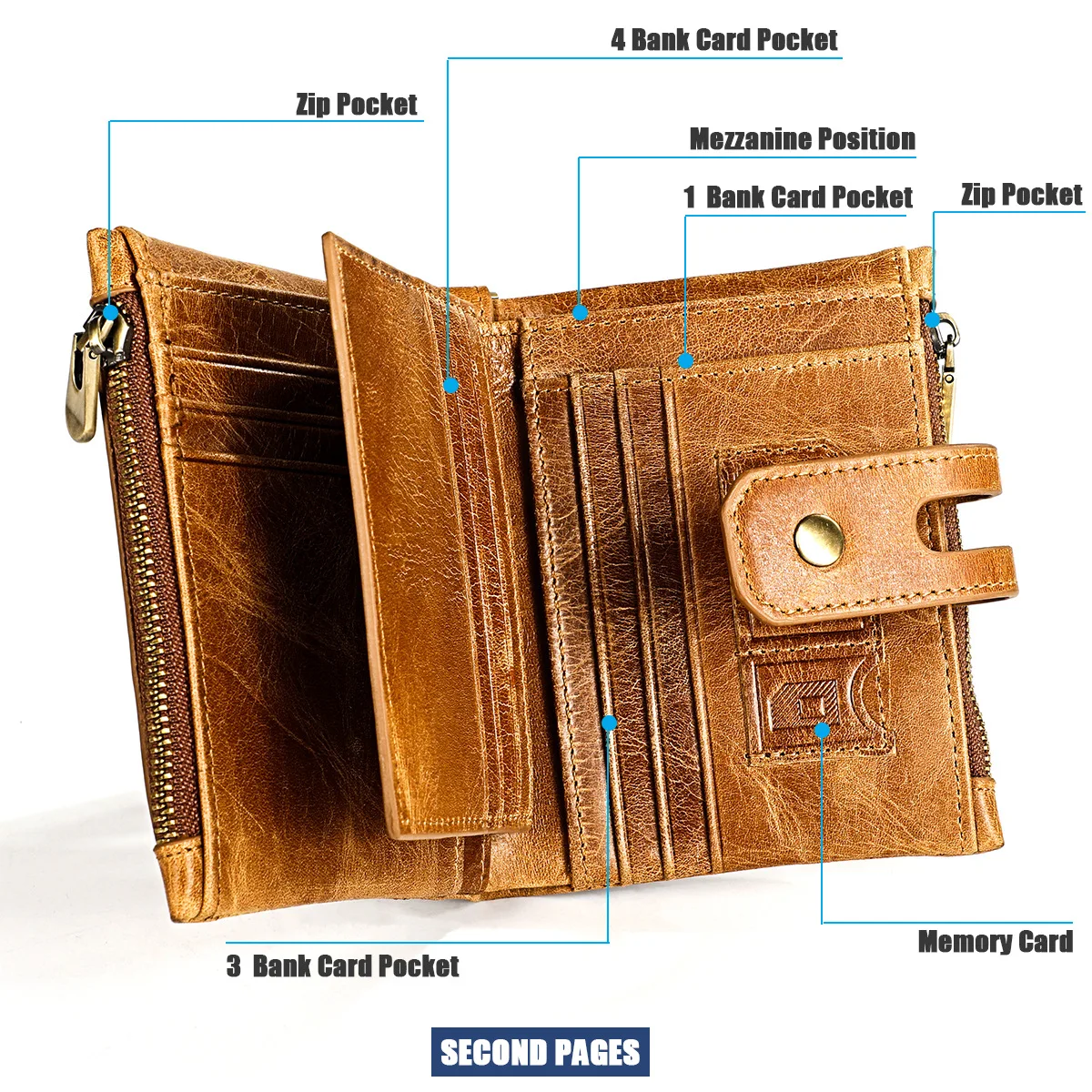 Men's Short Wallet With Anti-theft Chain Retro Genuine Leather Cowhide Crazy Horse Money Card Coin Purse Holder For Man