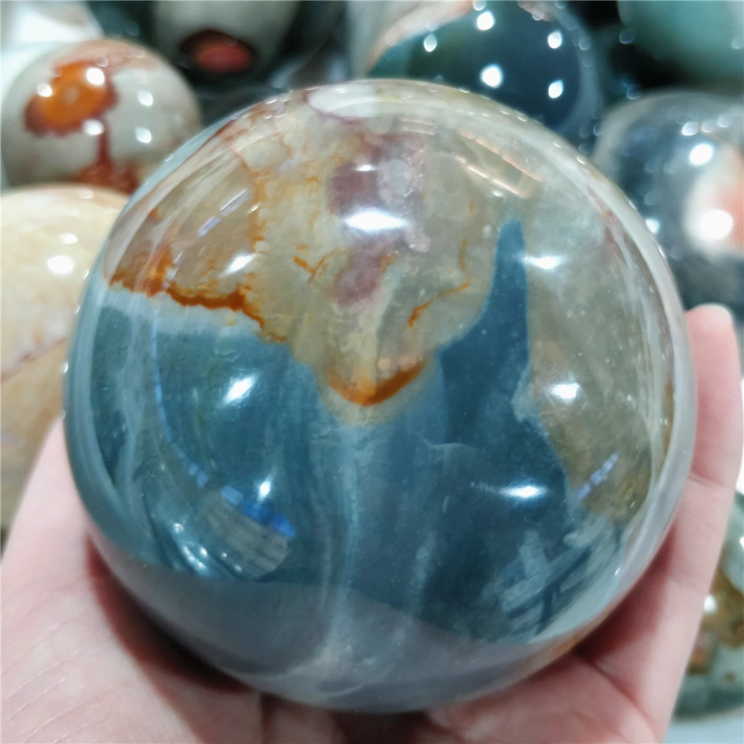 

Natural Sea Jade Mineral Quartz Sphere Landscape Scenery Stone Ocean Jasper Ball Crystal Ornaments Decorative Stones For Collect